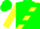 Green, green clovers on yellow sash, green hoops and clovers on yellow sleeves, green cap
