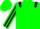 Green body, black epaulettes, green arms, black striped, green cap