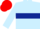 Light blue, dark blue hoop, dark blue armlet, red cap