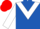 Royal blue, white chevron, white sleeves, royal blue armlet, red cap