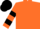 Orange, black hoops on sleeves, black cap