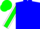 blue, green sleeves, white seams, green cap