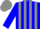 blue, light grey stripes, grey stripes on blue sleeves, grey cap
