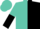 Turquoise and black halves, black 'rumollys' and 'jcm'