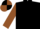 Black, brown sleeves, black and brown quartered cap