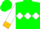 Green, white diamond belt, green band and gold cuffs on white sleeves, green cap