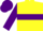 Yellow, purple heart, purple hoop on sleeves, purple cap
