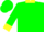 Green, yellow ribbon, yellow cuffs and collar