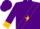 Purple, 'sjr' on teal stars on gold sash, teal cuffs