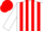 White, red 'b' and braces, red stripes on white sleeves, red cap