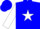 Blue, red crown on white star, red and white opposing sleeves