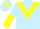 Light blue body, yellow chevron, light blue arms, yellow halved, light blue cap, yellow star