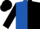 Royal blue and black halved vertically, black sleeves, royal blue cuffs and cap