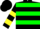 Black, green hoops, yellow bars on sleeves