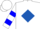 White, royal blue diamond, blue bars on sleeves, white cap