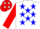 White, red and blue stars, red sleeves