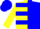 yellow and blue halved, blue hoops, yellow and blue halved cap
