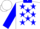 White, blue 'marsteller' blue running horse, blue collar, blue stars & cuffs on slvs