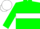 Flourescent green, white hoop, white and red logo, white hoops on flourescent green sleeves, white cap