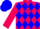 Fuchsia, blue diamonds, fuchsia and blue halved cap