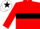 RED, black hoop, white cap, black star