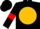Black, gold ball, red rose bud, red armlets on sleeves
