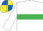 WHITE, emerald green hoop & armlet, royal blue & yellow quartered cap