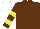Brown, brown & yellow hooped sleeves, white cap