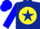 Dark blue, yellow ball, dark blue star, blue sleeves and cap