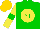 Green, 'yt' on yellow ball, green hoop on yellow sleeves, gold cap