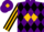 Purple, black diamonds, 'dc td on gold crown, black and gold diamond stripe on sleeves