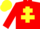 Red, yellow cross of lorraine, yellow cap