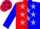 Red and blue diagonal halves, silver stars on red and blue opposing sleeves