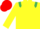 yellow, emerald green epaulets, red cap