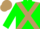 green, light brown cross belts and cap
