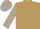 light brown, silver horses head, checked sleeves and cap