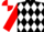 black, white diamonds, red sleeves, red and white quartered cap