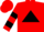 Red, black triangle, black hoops on sleeves, red cap
