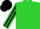 Lime green, black shamrock, black shamrock stripe on sleeves, black cap