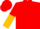 Red and black triangular thirds, red and gold halved sleeves