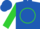 Royal blue, lime ''g'' in lime circle ,lime sleeves