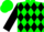 Green, white framed black diamonds on back & sleeves