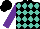 Black and turquoise diamonds on body /purple sleeves and colar /black strip down sleeve