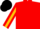 Red, gold crown,  red sleeves, gold stripe