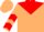 Tan, red yoke, red circled jhc, red chevrons on sleeves