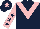 Dark blue, pink chevron, pink sleeves, dark blue stars, dark blue cap, pink star