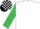 white, black spot, emerald green sleeves, white cap, black check
