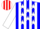 Blue, white stars, american flag, red & white stripes on sleeves
