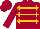 Claret, gold braid, claret sleeves & cap