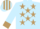 light blue, light brown stars, light brown cuffs, light brown stripe on cap